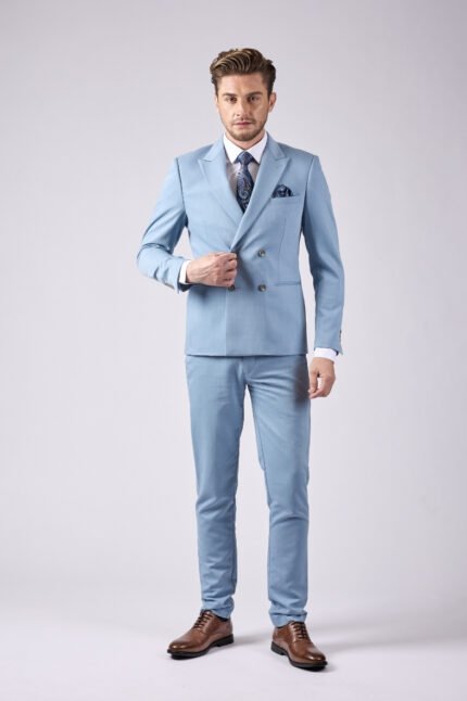 חליפת ארבע כפתורים תכלת Super Slim Fit