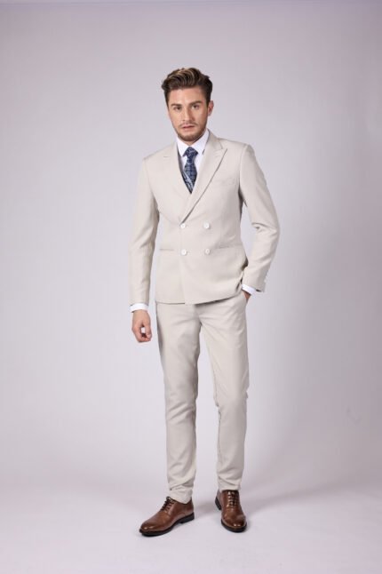 חליפת ארבע כפתורים אפור בהיר Super Slim Fit